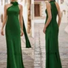 Customized Chic Women's Evening Gowns Satin Mermaid Celebrity Dress Blackish Green High Collar 3D flowers Shawl Prom Dress Long