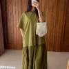 2026 Summer New Loose Patchwork Dresses Women's Pleated Fashion Short Sleeve O-neck Long Robes Female Elegant Casual Dress