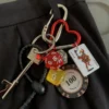 Original Keychain Ins Niche Cleanfit Trendy Leather Heart Hanging Accessories Glasses Spring Rope Keychain Girls' BagY2K Pendant