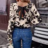 Blouse Top Women Flower Print Backless Lace Up Round Collar Full Sleeve Tops Streetwear Female Blouses Spring Summer 2026