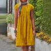 2022 Women's Summer Dress Casual Solid Beach Dresses For Women Elegant O Neck Short Sleeve Party Dress Robe S-5XL