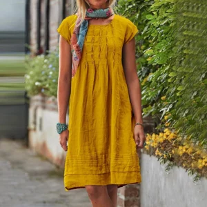2022 Women's Summer Dress Casual Solid Beach Dresses For Women Elegant O Neck Short Sleeve Party Dress Robe S-5XL