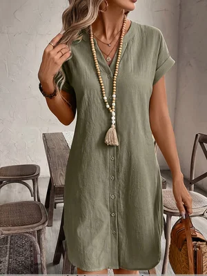 Women's Summer Casual Shirt Dress Long Sleeve Loose Fit Mini Dress Fashionable And Comfortable Clothing