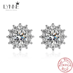 New Fashion Fine Round Zircon Sunflower Stud Earrings Women Jewelry Gift 925 Sterling Silver Wedding Crystal Snowflake Ear Stud