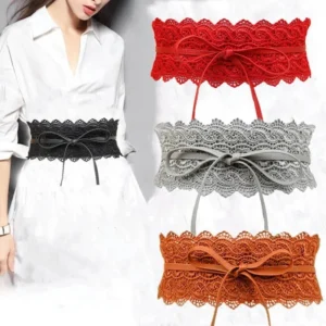 Boho Style Women Bow Lace Belt Wide Girdle Corset PU Leather Waist Belts Wedding Dress Skirt Decorative Waistband