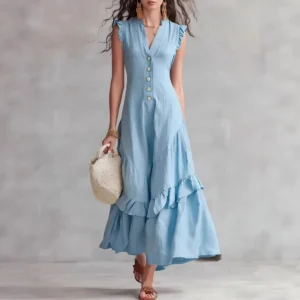 Solid Color Casual Loose Long Dresses For Women 2026 Fashion Summer Women's A-Line Midi Dress Elegant Vintage Female Dresses