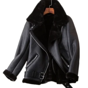 Ailegogo Winter Coats Women Thickness Faux Leather Fur Sheepskin Female Fur Leather Jacket Aviator Outwear Casaco Feminino