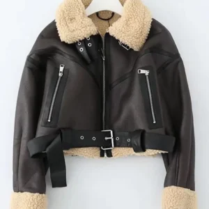 Ailegogo Winter Women Streetwear Faux Lamb Leather Fur Short Jacket with Belt Moto Biker Thick Warm Sheepskin Coat Outwear