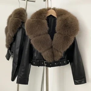 Faux Fur Coat Female Autumn Faux Leather Jacket Short Clothing Long Sleeve Spring New PU Fur Jacket Artificial Women Pockets
