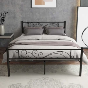 Full Size Metal Bed Frame with Headboard Full Platform Bed with Strong Metal Slats Support