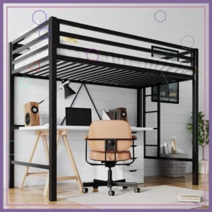 Twin Size Loft Bed with Ladder and Guardrail, Heavy Duty Metal Frame, Space Saving Furniture for Bedroom Dorm