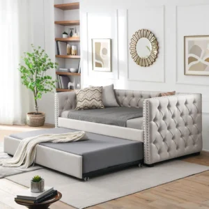 Twin Upholstered Daybed with Trundle Pull Out Frame No Box Spring Bedroom Guest Room, Custom