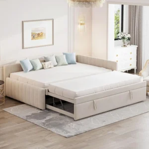 Full Daybed Pop Up Trundle Upholstered Sofa Bed L Shaped Backrest Bedroom Guest Living Space Maximizer Custom