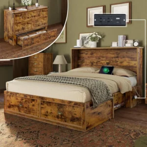 Full Size Murphy Bed, Farmhouse Wooden Cabinet with Charging Station and Storage Drawer for Bedroom/Office/Guest, Customized