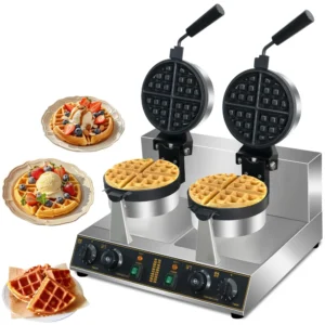 Double-head Electric rotary Waffle Maker Nonstick Plate Cake Dessert Baking Machine Round Waffle Maker Machine