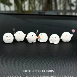 6Pcs/Set Cute White Little Tuan Tuan Ornaments for Car Decorations Car Dashboard Central Control Screen Resin Doll Decor