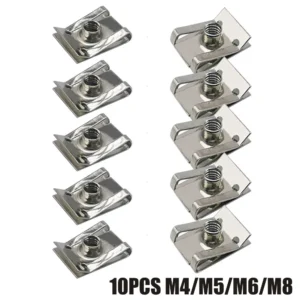 10pcs Stainless Steel U Type Clips with Thread M6 M5 M4 M8 8mm 5mm 6mm 4mm Reed Nuts for Car Motorcycle Scooter ATV Moped