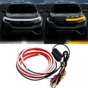 LED Yellow White Car Daytime Running Light Strip Scan Turn Signal Indicator Headlight Car Hood Decorative Light Universal 12V